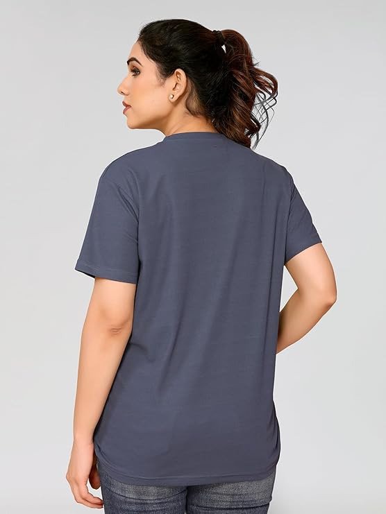 Women's Solid Round Neck Lycra Black T-Shirt - Image 4